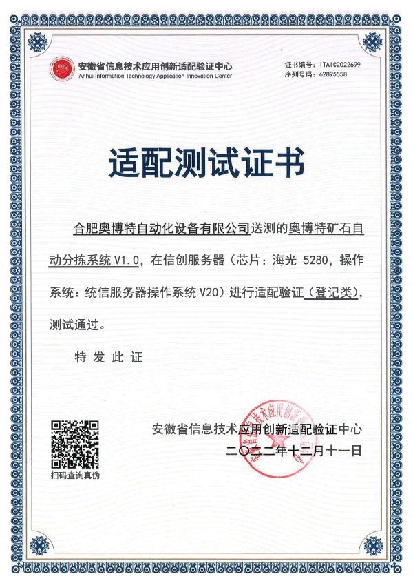 適配測試證書